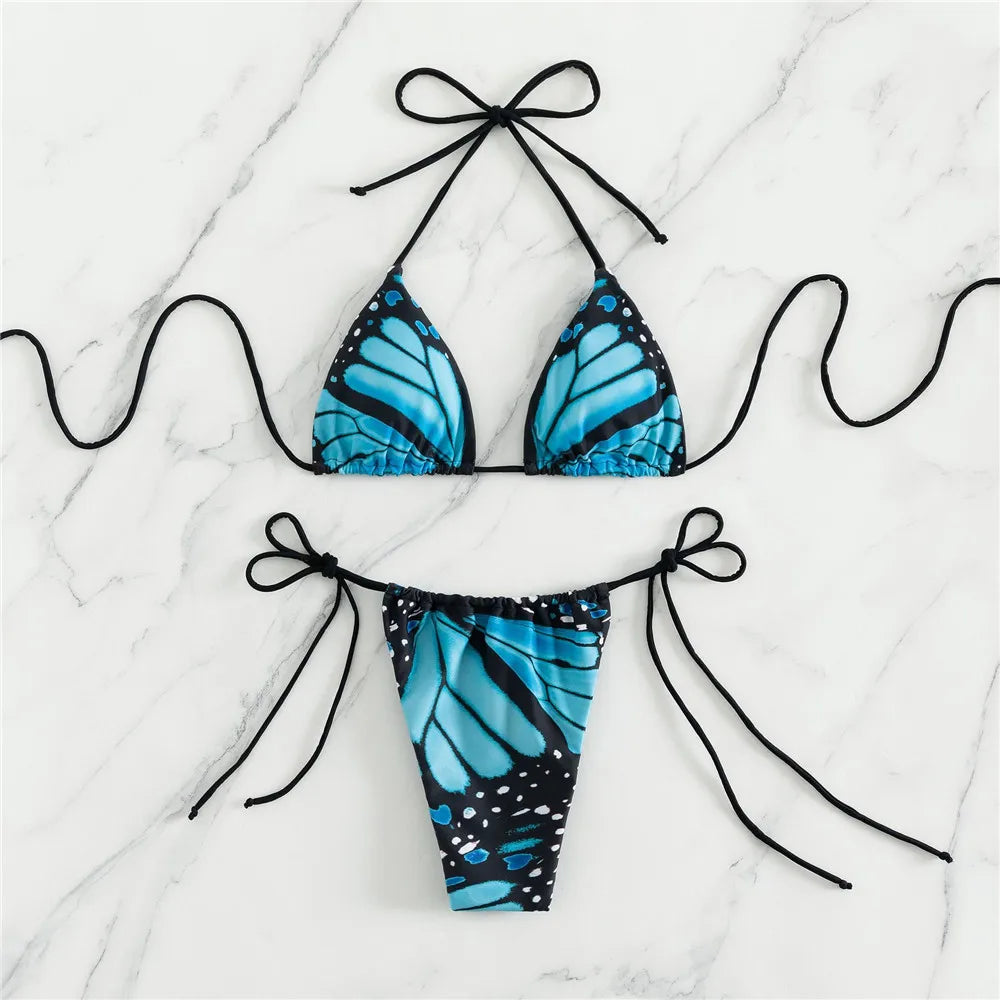 Sexy Butterfly Print Swimwear String Bikinis Set Micro Extremo Mini Thong Swimsuit Women Bathing Suit Triangle Bikini 2026 Mujer