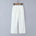 Foridol Hollow Out Cotton Women's 2 Pieces Set White Summer Pants Set Embroidery Top Pants Suit Matching Set Beach Casual Pants