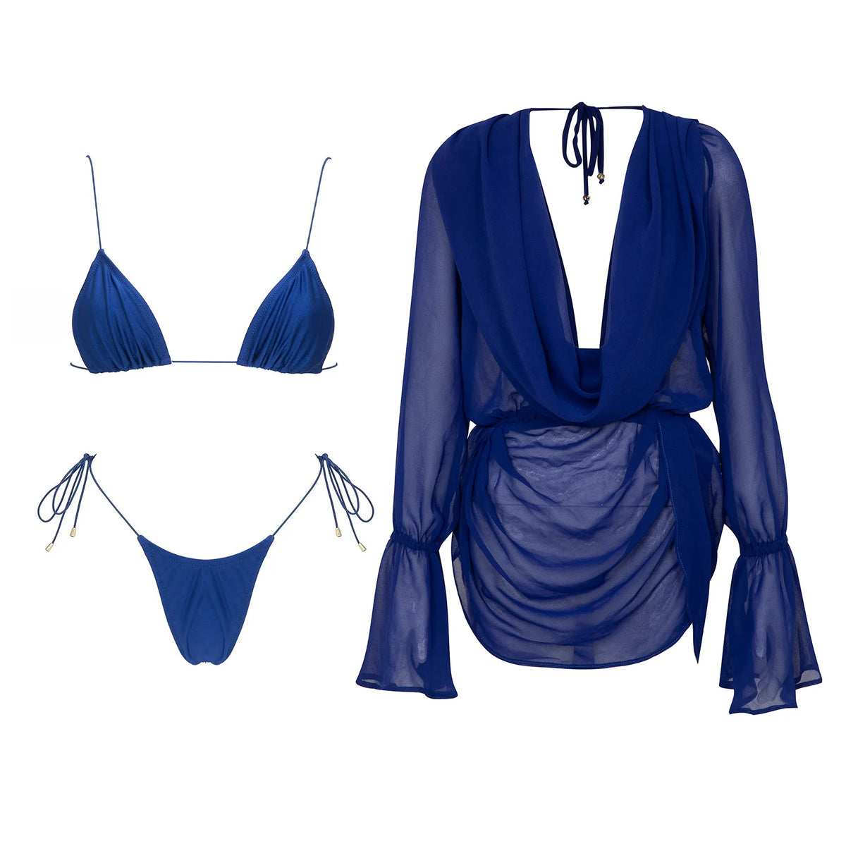 Bnadeau 3Pcs Sexy Bikini With Cover Up Women Swimsuit Swimwear Female Solid Swim Suit Brazilian Biquini Beachwear Bathingsuit