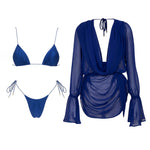 Bnadeau 3Pcs Sexy Bikini With Cover Up Women Swimsuit Swimwear Female Solid Swim Suit Brazilian Biquini Beachwear Bathingsuit