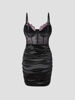 Hot Girls Slim Spaghetti Strap Mini Dresses Women Sexy See Through Flower Lace Fold Package Hip Bodycon Short Dress Club Vestido