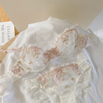 MOYISU Luxury French Pure Desire White Lace Thin Sexy Gauze Underwear Set Embroidery Girl Push-up Bra Big Size Big Breasts Small
