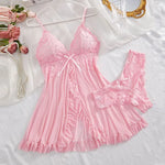 Sexy Contrast Lace and Mesh Ruffle Babydoll Dress Woman Sexy Nightgown V-neck Open Bra Sleep Skirt Nighties