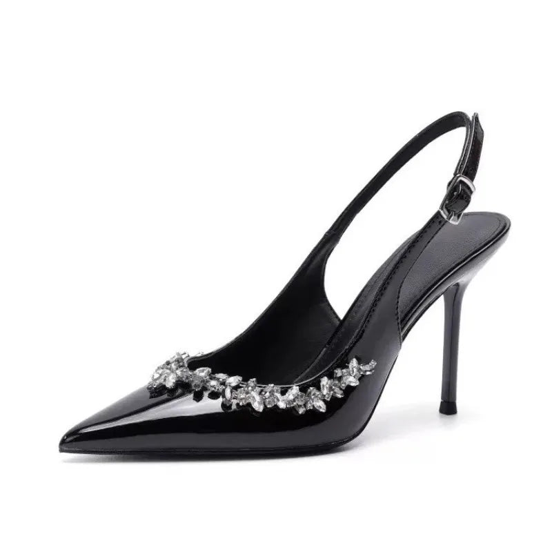 Women Fashion HeelsSummer New Rhinestone Buckle Strap Luxury High Heels Women Pointe Sexy Party Slim Heel Stripper Heels