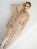 Women European Style Pajama Set Autumn Winter Skin Friendly Warm Comfortable Long Sleeve Pants Two Piece Ladies Sleepwear