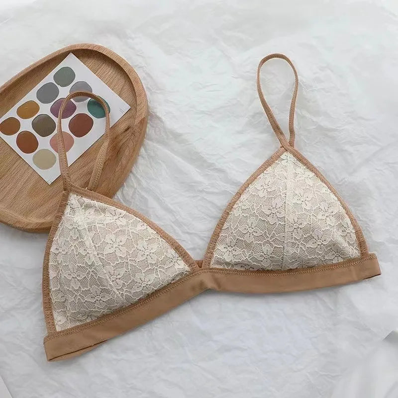 Lace Women's Bra Sexy Lingerie Without Steel Ring French Underwear Triangular Cup Push Up Bra Comfort V Neck Bralette