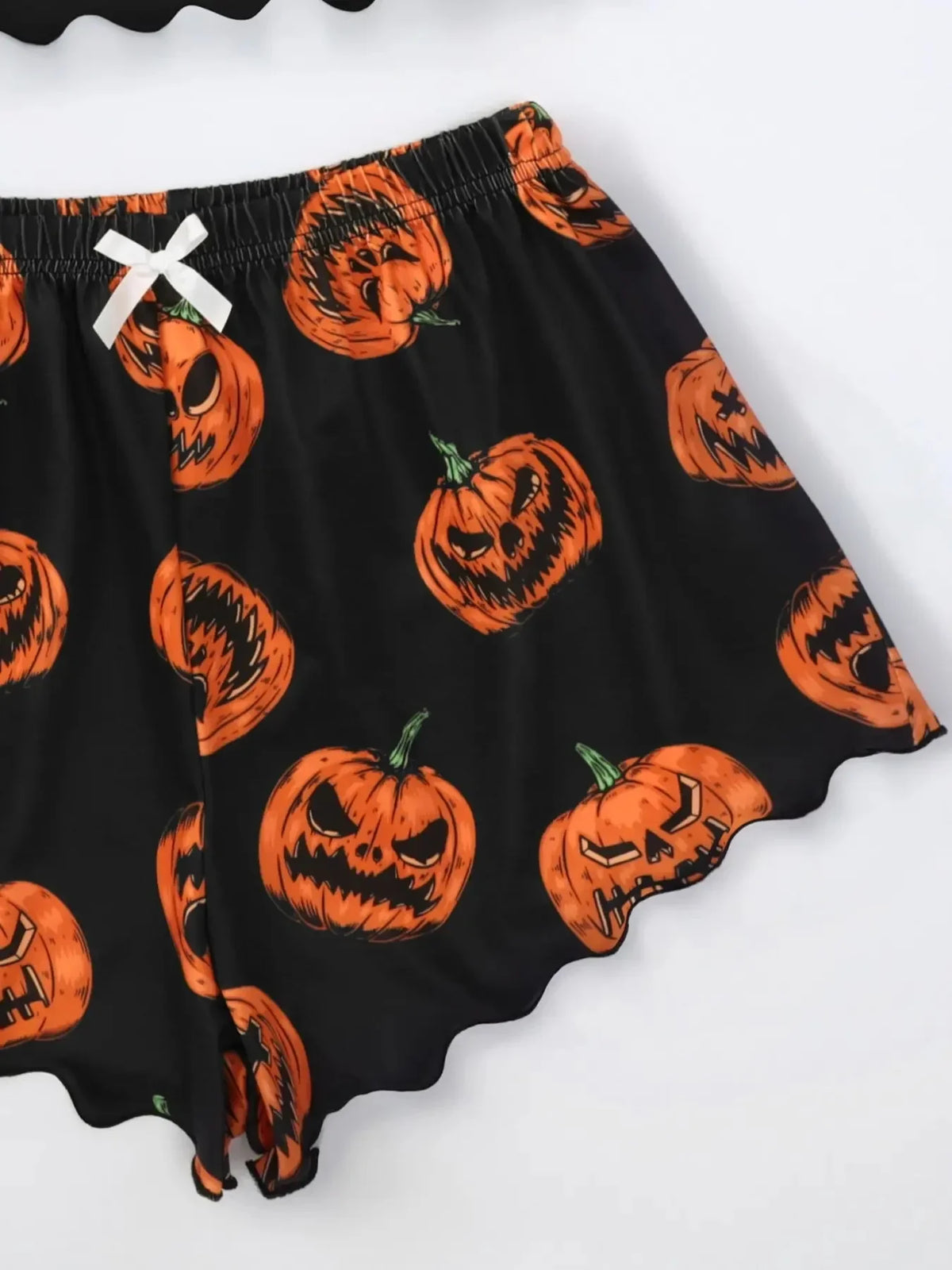 Halloween Devil Pumpkin Print Pajamas Set for Women Sleepwear Short Sleeve Tops and Shorts Set Underwear Nightwear