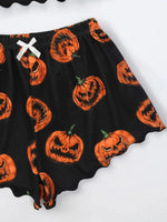 Halloween Devil Pumpkin Print Pajamas Set for Women Sleepwear Short Sleeve Tops and Shorts Set Underwear Nightwear