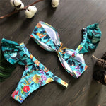 Flower Printed One Shoulder Bikini Women Swimwear Female Swimsuit Frilled Bather Bathing Suit Swim Two-pieces Bikini set K8049
