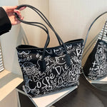 Large Capacity Printed Tote Bag, Fashion and Versatile Casual Single Shoulder Handbag with Pendant, College Style Women's Bags