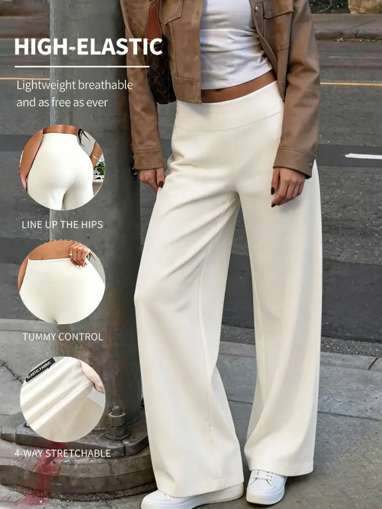 Women Solid Soft Straight Leg Pants High Waist Wide Leg Yoga Leggings Breathable Loose Sweatpants For Fitness Running Daily Wear