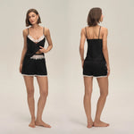 Summer home suspender shorts set casual and comfortable home wear lace women's pajamas