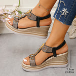 Fashion Crystals Wedges Heel Sandals Women Summer Chunky Platform Bohemian Sandalias Mujer Slip On High Heels Sandles Female 43