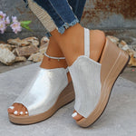 2025 New Gold Wegdes Sandals Women Summer Plus Size Chunky Platform Sandles Woman Elastic Back Strap High Heel Sandalias Mujer
