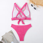 Wrinkled Crinkled Cross Back Bikini Women Swimwear Female Swimsuit Two-pieces Bikini Set High Cut Bathing Suit Swim Beach Wear