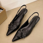 2026 Size 42 Vintage y2k Flowers Black Pointy Toe Slingback Pumps Cross-strap Summer 5cm Kitten Heels White Lady Shoes Women