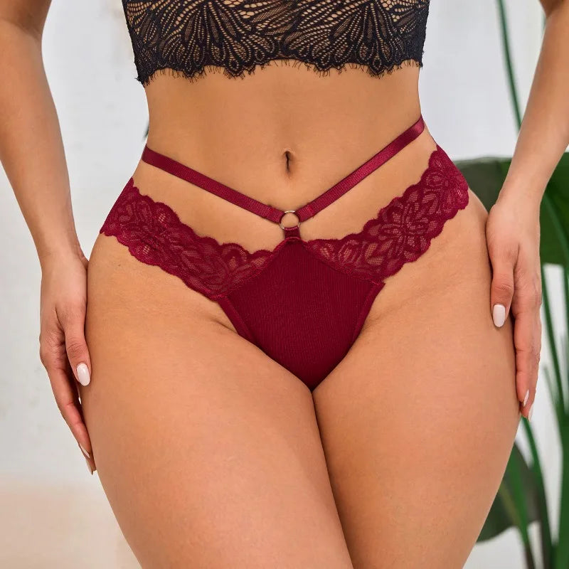 Sexy Double-strap Lace Thong Panties T-Back Women Underwear Low Rise Elegant G-String Breathable Lady Briefs Elegant Lingerie