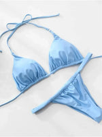 Wrinkled High Cut Mini Micro Thong Bikini Women Swimwear Female Swimsuit Two-pieces Bikini Set Halter Bather Bathing Suit Swim