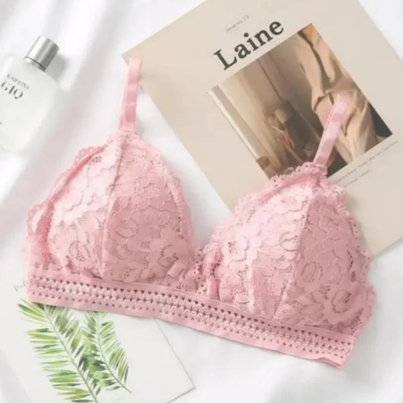 Women Lace Bralette Wirefree Sexy Lingerie Female Solid Color Brassiere Wireless Underwear V-Neck Push Up Bras For Women