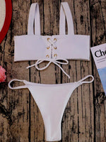 2025 Micro Bikinis Ribbed Bikini Set Women Sexy Swimsuit Mujer Bandeau Bikinis Lace Up Stylish Bathing Suit Wide Straps Swimwear