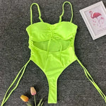 Splicing High Cut Out One Piece Swimsuit Women Tassel Swimwear Female Sexy Bathing Suit String Leopard Bikini 2025 Monokini Lady