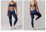 Summer Color-block Yoga Sets Women Thin Strap Open Back Shockproof Sports Bra Tight High Waist Leggings Training Fitness Suits