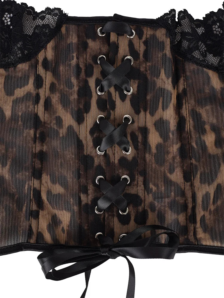 Women's Corset Light Brown Corsets Top Lace Trim Bustiers & Corsets Gothic Slimming Corset Fishbon Mesh Underwear Chest Binders