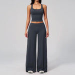 Women's Summer Two Piece Yoga Sets Slimming Sports Tank Top Lifted Buttocks High Waist Flare Pants Gym Fitness Suits Tracksuit