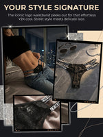 Women Lace Thong Black Letter Waistband G-string Sexy Panties Sheer Mesh Breathable Lingerie C856