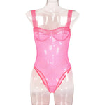 Toucheart Sexy Mesh Patchwork Embroidery Jumpsuit For Women Lace Sling Underwear Solid Color Sexy See-Through Backless Jumpsuit