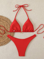 Halter Triangle String Bikinis 2026 Women Sexy Swimsuit Solid Starfish Swimwear Female Bathers Bathing Swimming Swim Suit