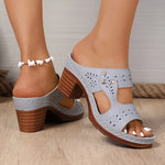 Lightweight High-Heeled Sandals Women Plus Size 43 Hollow Out Thick Heel Slippers Woman Summer Slip On Platform Sandles Female