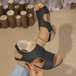 Hollow Out Women's High Heels Sandals Summer Hook Loop Thick Heeled Platform Sandles Casual Anti-Slip Beach Sandals Plus Size