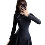 New plus size women's dress one-piece fresh women's swimsuit conservative slim fit long sleeved hot spring swimsuit