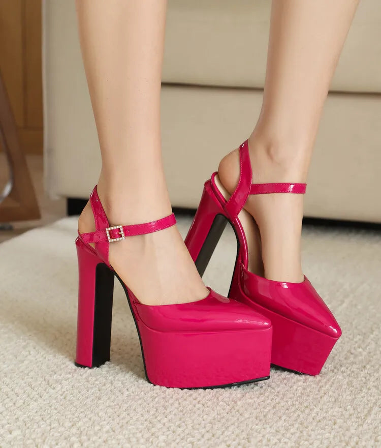 Platform Pointed Toe Sandals for Women Summer New Ankle Buckle Strap Gold Runway High Heels Large Size 43 Wedding Party Shoes