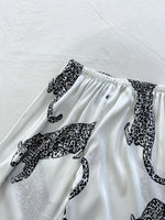 Women Sleepwear Summer Ice Silk Stain Comfortable 2pcs Pajamas Set V Neck Leopard Print Tops and Long Pants Loungewear