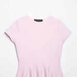 Women's Fashion Skirt Knit Top Women Pink Solid Color V Neck Short Sleeve Knit Top Hem Slim Fit Casual Elegant For Summer HFZN