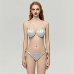 Peals Shell Push Up Bikini Set Women Pink White Underwire Bra Mesh Skirt 3 Piece Swimsuit 2025 Beach Bathing Suit Thong Swimwear