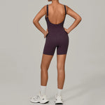 Padded Sports Jumpsuit Short Women Yoga Sets Gym Bodysuits Sexy Backless Fitness Jumpsuits Female Push Up Workout Overalls