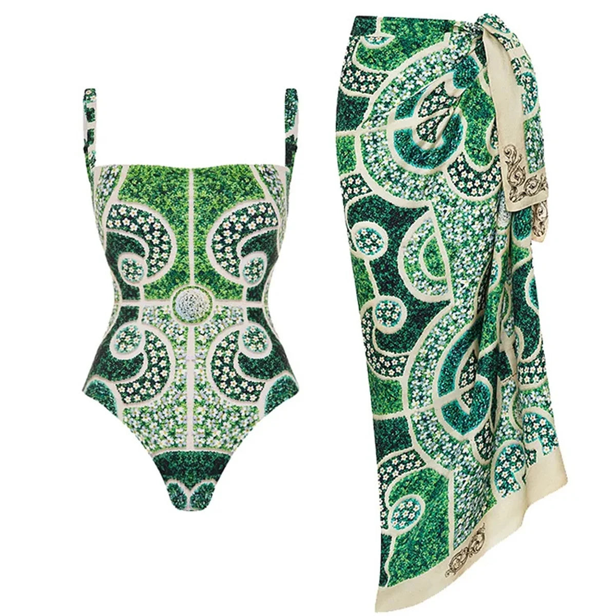 2Pcs Printed Swimsuit Women Sexy Swimwear New Bikini With Long Skirt Female Biquini Push Up Swim Suit Bodysuit Beachwear CoverUp