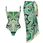 2Pcs Printed Swimsuit Women Sexy Swimwear New Bikini With Long Skirt Female Biquini Push Up Swim Suit Bodysuit Beachwear CoverUp