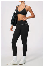 New Yoga Suit Women Color Blocked V-neck I Shape Sports Bra Fitness Clothes Summer Tight Running High Waist Leggings Tracksuit