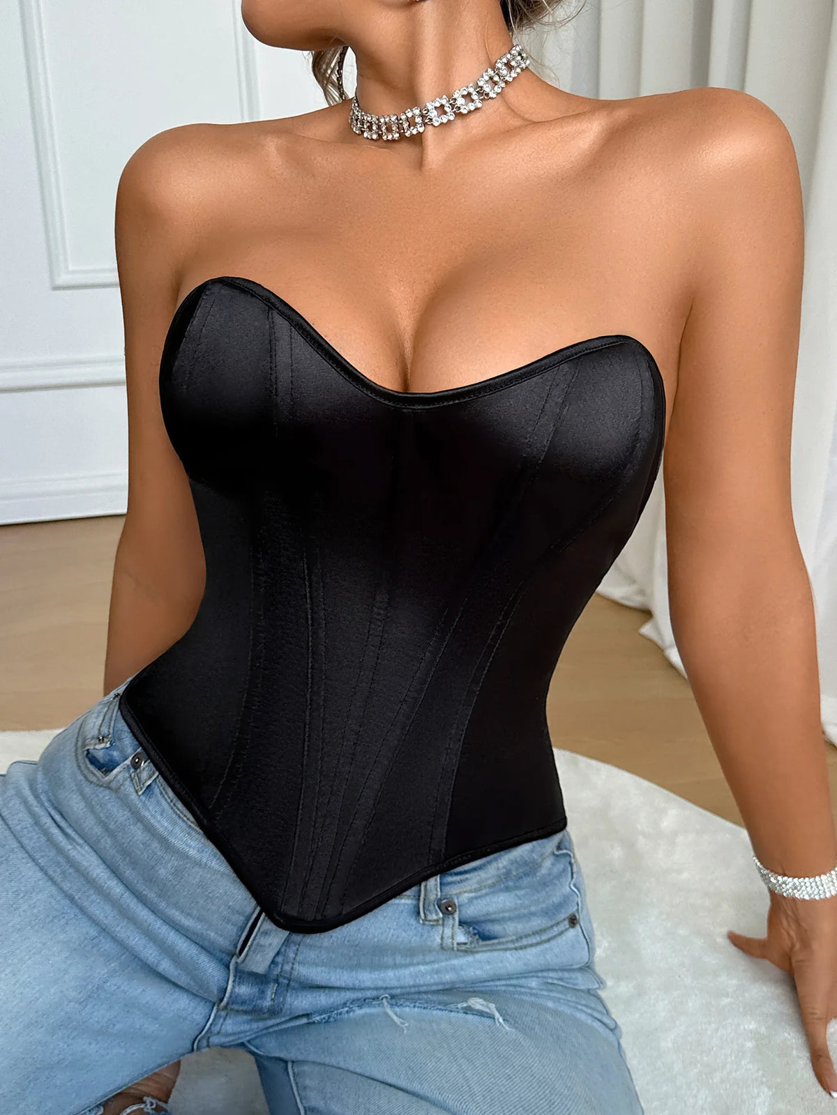 French Fashion Heart-Shaped Vest Corset Casaul Style Chest Corset Boned Motorcycle Style Short Sexy Waist Trainer For Women EEI6