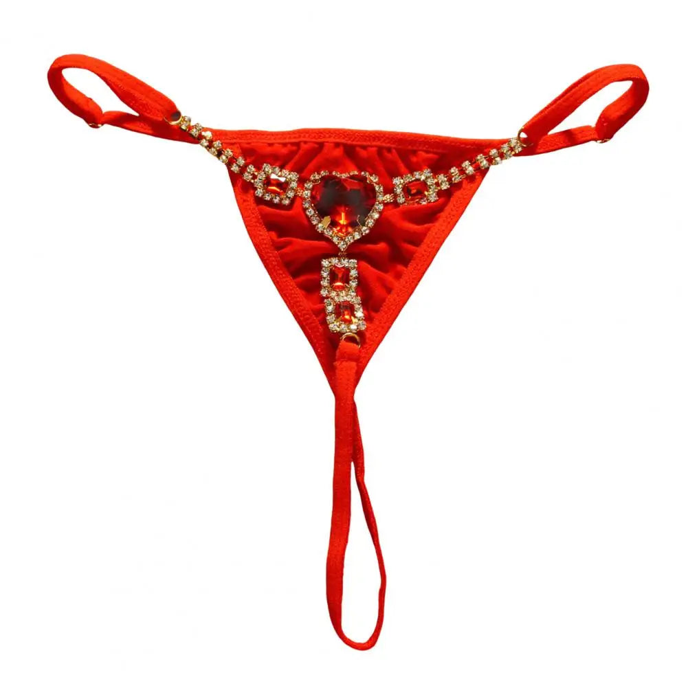 Mini G-string Bikini Thong Sexy Rhinestone Thong for Women Low Rise T Back Underpants Waist Body Chain Jewelry for Festival Rave