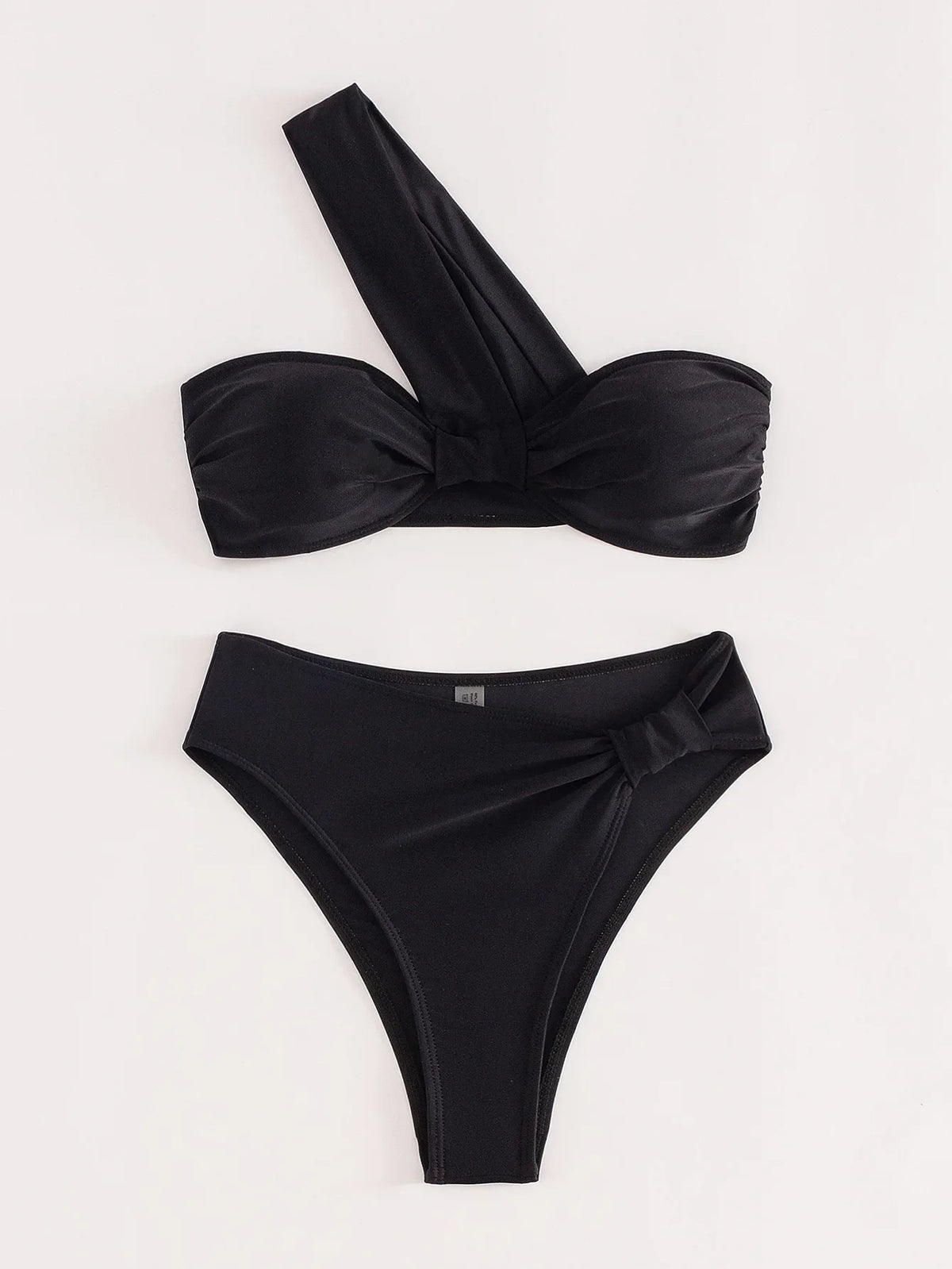 Sexy One Shoulder Bikinis Sets 2024 Women Black Push Up Pleate High Waist Swimsuit Beach Bathing Suit 2 Piece Swimwear Biquini