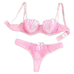 2pcs Women's Bra Set Sexy Lace Mesh Lingerie Set Ultra Thin Breathable Comfortable Lightweight Scallop Transparent Lingerie Set