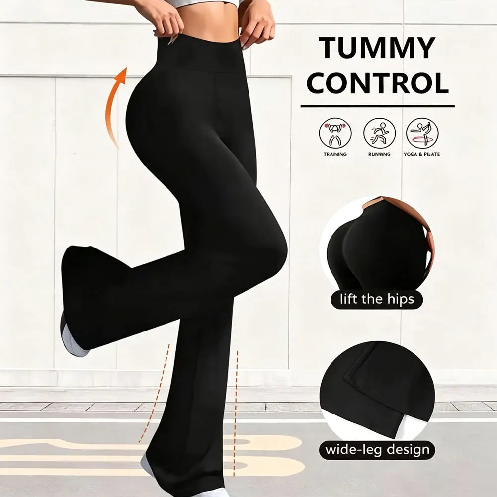 Nude High Waisted Tummy Control Butt Lifting Flare Leggings High Stretch Sports Pants Casual Outdoor Running Yoga Workout Bottom
