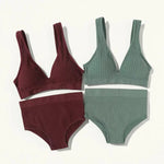 Women's Seamless Bra Panties Set Female Wirefree Brassiere Top Sports Underwear High Waist Briefs V Neck Sexy Lingerie Set