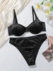 2pcs Luxury Satin Lingerie Set for Women 3/4 Cup High Gloss Silk-like Bra Panty Set Sexy Black Brassiere Underwear MR2938