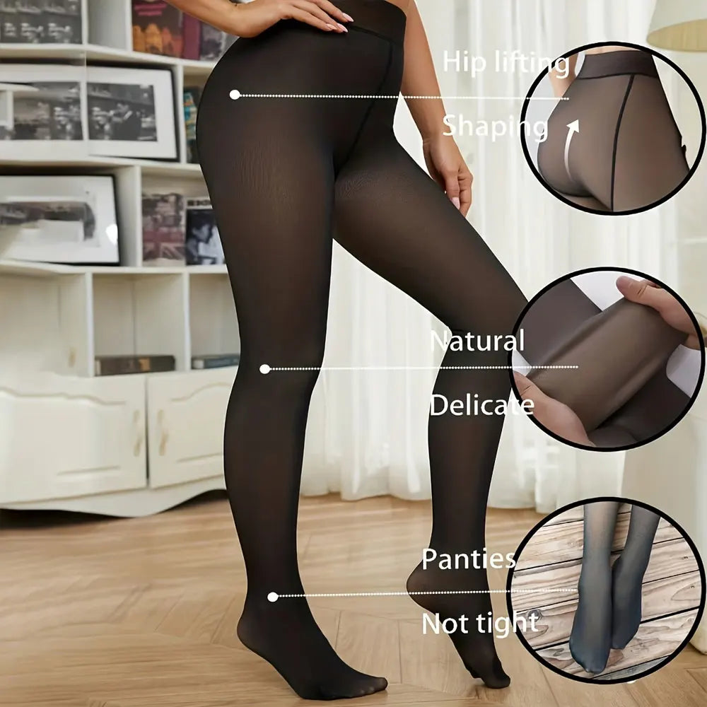 200g Womens Fleece Lined Fake Transparent Tights Thick High Waist Stretch Thermal Pantyhose Windproof For Cold Weather Suitable